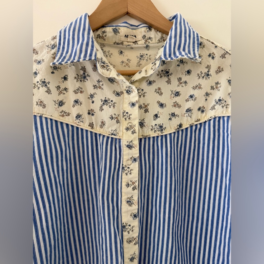 ADORA Blue & Cream Striped and Floral Button-Down Shirt - Picture 6 of 13